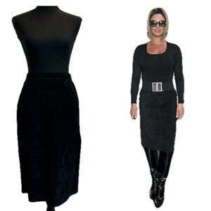 Vintage Margaret Godfrey black suede leather pencil
Skirt